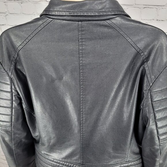 BLANKNYC Black Vegan Leather Moto Biker Collared Zipped Padded Jacket Size XL - Picture 12 of 16